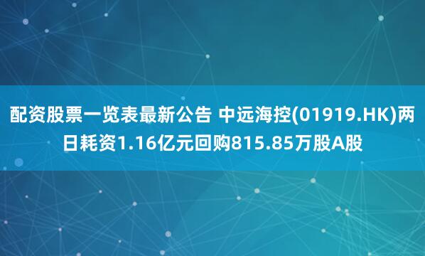 配资股票一览表最新公告 中远海控(01919.HK)两日耗资1.16亿元回购815.85万股A股