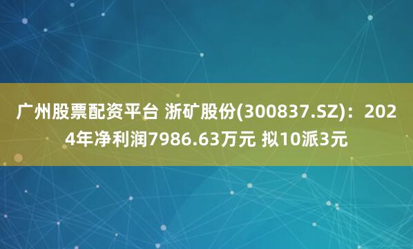 广州股票配资平台 浙矿股份(300837.SZ)：2024年净利润7986.63万元 拟10派3元